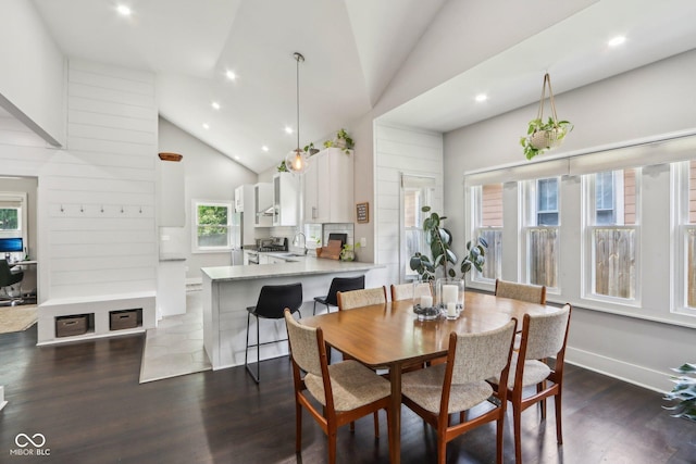 923 42nd St, Indianapolis, IN 46205 - dining room featuring recessed lighting, dark wood finished floors, and high vaulted ceiling