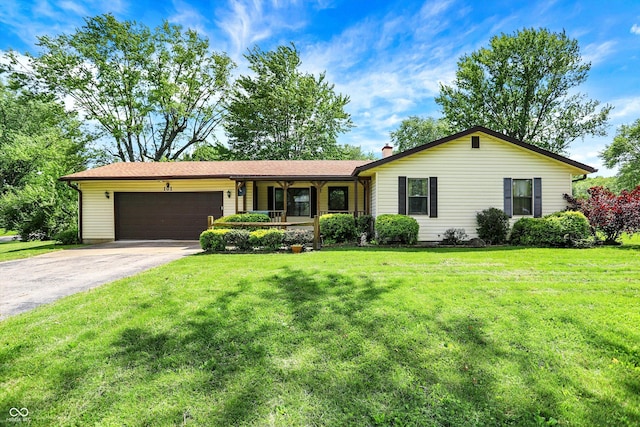101 Heiny Rd, Indianapolis, IN 46217 - ranch-style house with a garage, driveway, a chimney, and a front yard