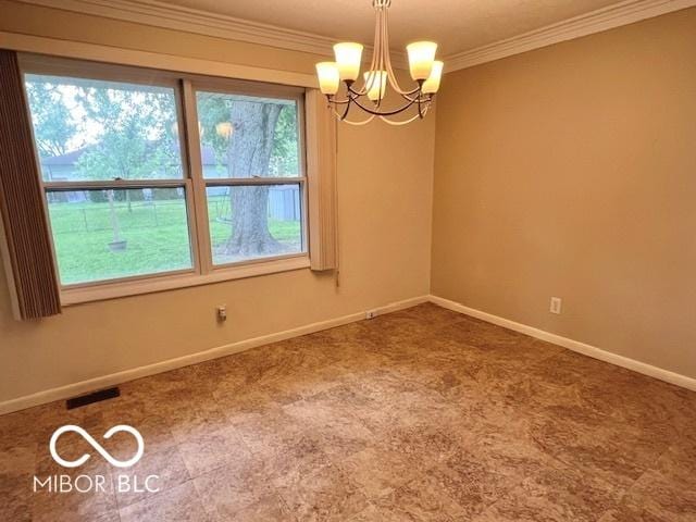1834 Chandler Ln, Columbus, IN 47203 - empty room with a chandelier, baseboards, ornamental molding, and carpet floors