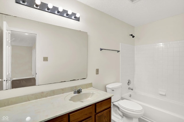 630 Harmony Way, Greenwood, IN 46143 - full bathroom with toilet, vanity, shower / bath combination, and a textured ceiling
