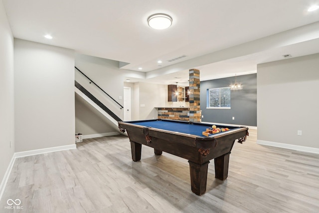 644 Ridge Gate Dr, Brownsburg, IN 46112 - game room with baseboards, light wood finished floors, recessed lighting, and pool table