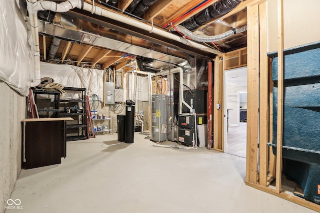 644 Ridge Gate Dr, Brownsburg, IN 46112 - unfinished basement with water heater, heating unit, and a water softener