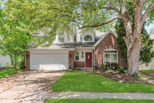 2916 Sunmeadow Way, Indianapolis, IN 46228 - view of front of home with brick siding, concrete driveway, an attached garage, and a front lawn
