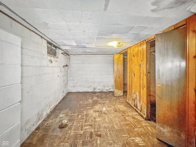 3615 N Dequincy St, Indianapolis, IN 46218 - unfinished basement featuring concrete block wall