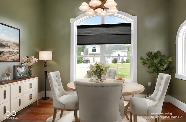 435 Cedar View Ln, Bedford, IN 47421 - dining room with dark wood-style floors, baseboards, and a chandelier