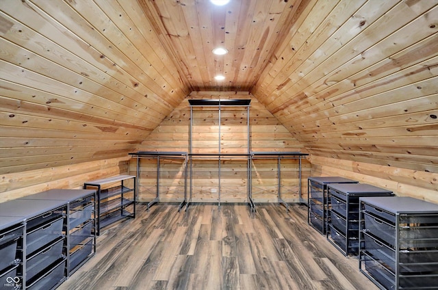 1410 Shadow Ct, Zionsville, IN 46077 - additional living space with wooden walls, wood ceiling, wood finished floors, vaulted ceiling, and recessed lighting