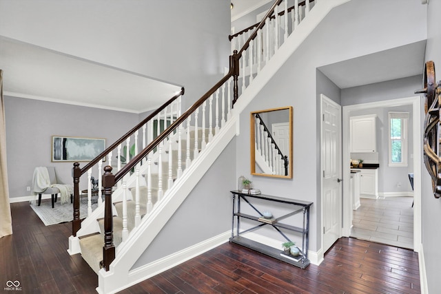 1410 Shadow Ct, Zionsville, IN 46077 - stairway featuring wood-type flooring and ornamental molding