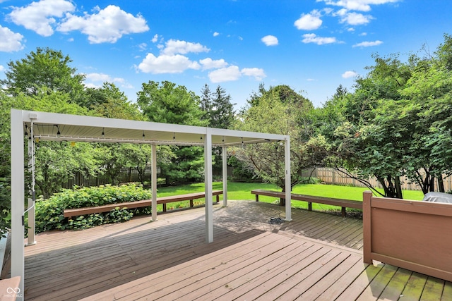 1410 Shadow Ct, Zionsville, IN 46077 - wooden terrace with a fenced backyard and view of scattered trees