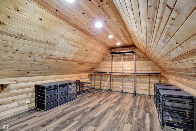 1410 Shadow Ct, Zionsville, IN 46077 - additional living space featuring wood ceiling, wood walls, wood finished floors, recessed lighting, and vaulted ceiling