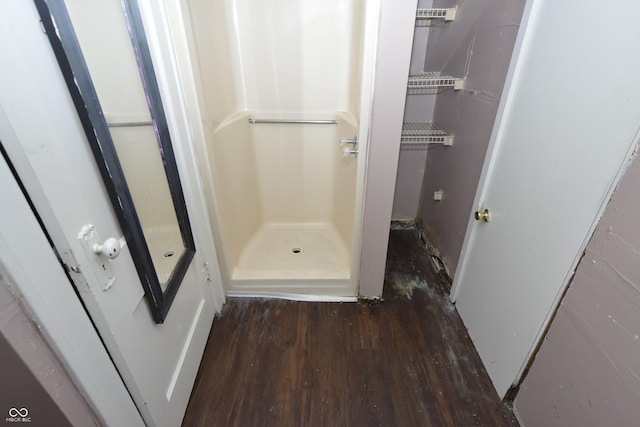 364 S Cole St, Indianapolis, IN 46241 - bathroom featuring wood finished floors and a stall shower