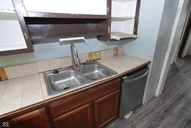 364 S Cole St, Indianapolis, IN 46241 - kitchen with dishwasher, a sink, open shelves, and wood finished floors