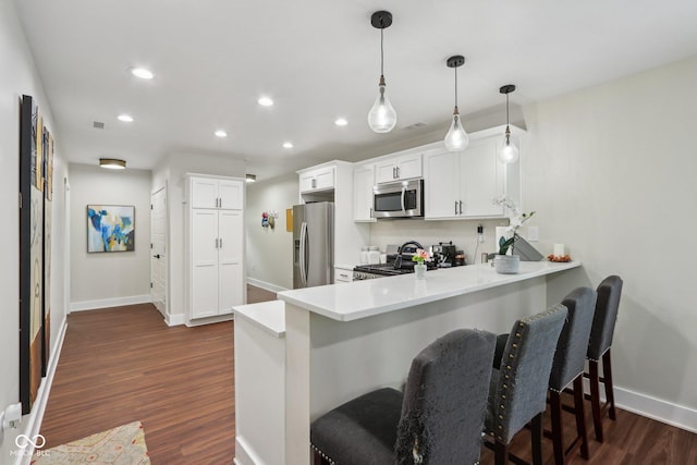 617 N Dearborn St, Indianapolis, IN 46201 - kitchen featuring appliances with stainless steel finishes, baseboards, recessed lighting, a peninsula, and dark wood finished floors