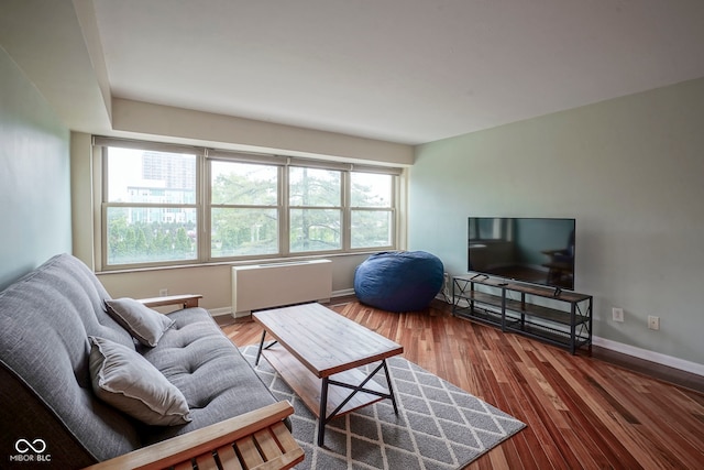 3965 N Meridian St Unit 3J, West, Indianapolis, IN 46208 - living room with radiator heating unit, baseboards, and wood finished floors