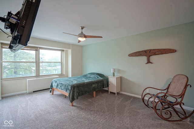 3965 N Meridian St Unit 3J, West, Indianapolis, IN 46208 - bedroom with radiator heating unit, carpet flooring, baseboards, and a ceiling fan