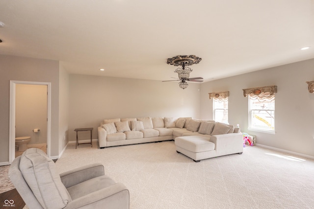 1661 Devonshire Ave, Avon, IN 46123 - carpeted living area with recessed lighting, ceiling fan, and baseboards