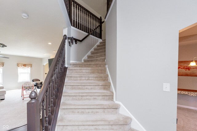 1661 Devonshire Ave, Avon, IN 46123 - stairway featuring carpet, baseboards, and recessed lighting