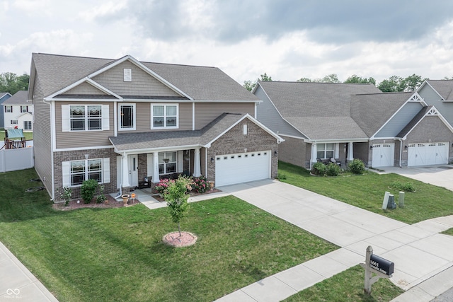 1661 Devonshire Ave, Avon, IN 46123 - craftsman-style house with brick siding, driveway, a porch, a front lawn, and a garage