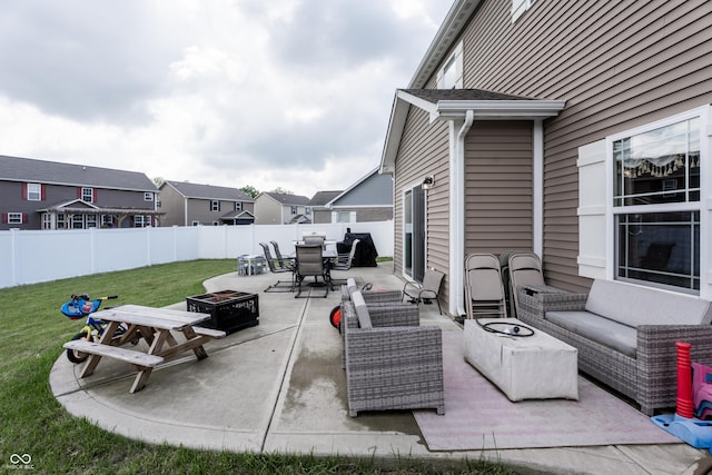 1661 Devonshire Ave, Avon, IN 46123 - view of patio / terrace with an outdoor living space with a fire pit, outdoor dining area, and a residential view