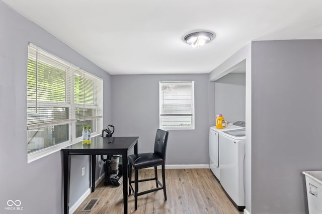 938 N Tuxedo St, Indianapolis, IN 46201 - dining area with washing machine and clothes dryer, light wood finished floors, baseboards, and an office area