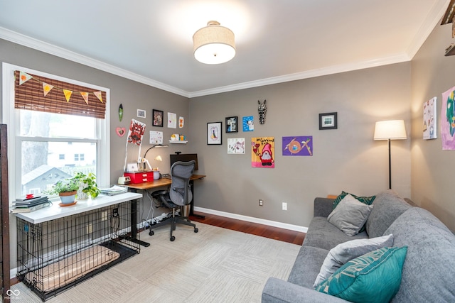 3713 Coventry Way, Carmel, IN 46033 - office space with crown molding, wood finished floors, and baseboards