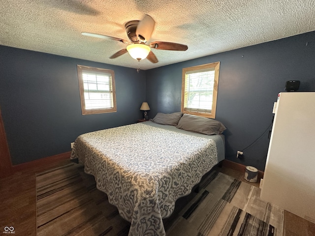 12967 N County Road 825 E, Roachdale, IN 46172 - bedroom with a textured ceiling, multiple windows, baseboards, and ceiling fan