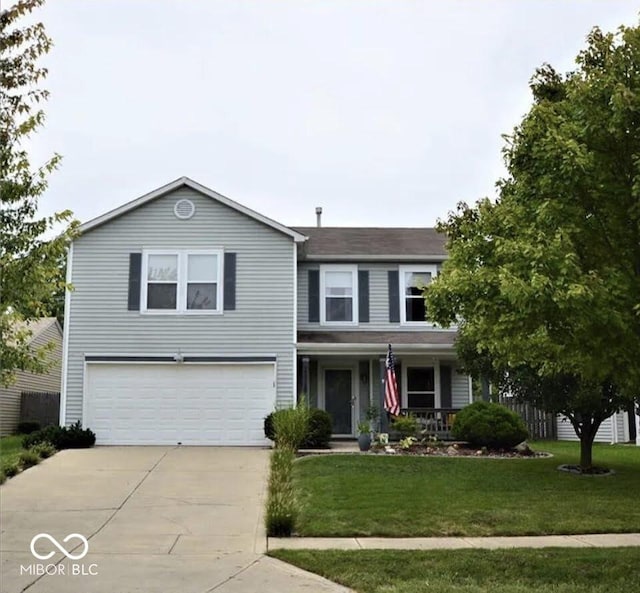 2210 Bridlewood Dr, Franklin, IN 46131 - traditional home featuring a garage, driveway, a front yard, and covered porch