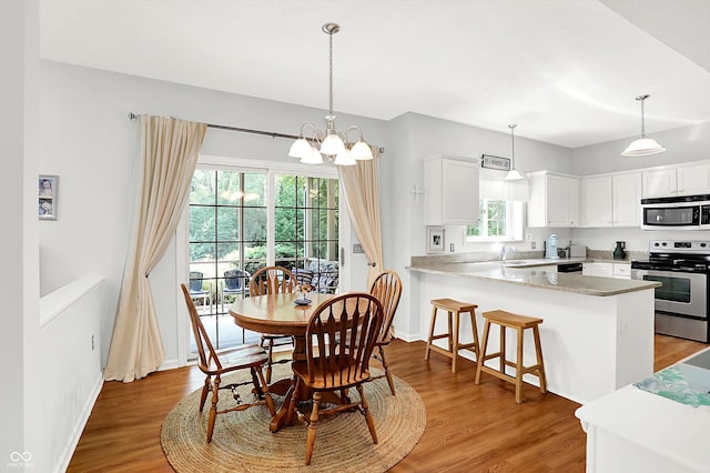 10965 Fairway Ridge Ln, Fishers, IN 46037 - dining area featuring baseboards, light wood finished floors, and a chandelier