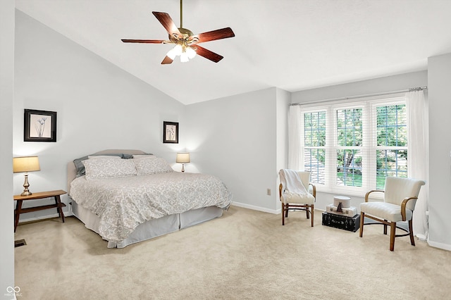 10965 Fairway Ridge Ln, Fishers, IN 46037 - bedroom with light colored carpet, baseboards, ceiling fan, and vaulted ceiling