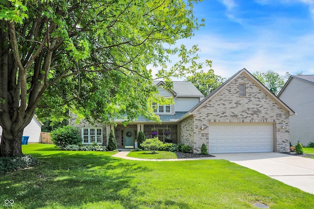 10965 Fairway Ridge Ln, Fishers, IN 46037 - traditional-style house featuring a garage, brick siding, driveway, a front lawn, and a shingled roof