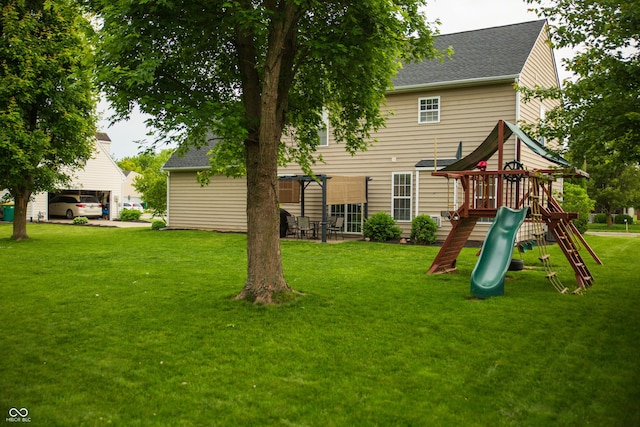 view of playground featuring a yard