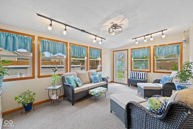 580 Northgate Dr, Greenwood, IN 46143 - carpeted living room featuring track lighting and baseboards