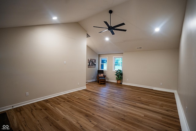 3463 Plum Creek Rd, Nashville, IN 47448 - spare room with a ceiling fan, wood finished floors, baseboards, recessed lighting, and high vaulted ceiling