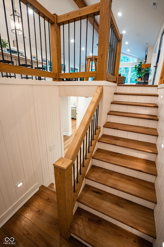 3463 Plum Creek Rd, Nashville, IN 47448 - stairway with wood-type flooring
