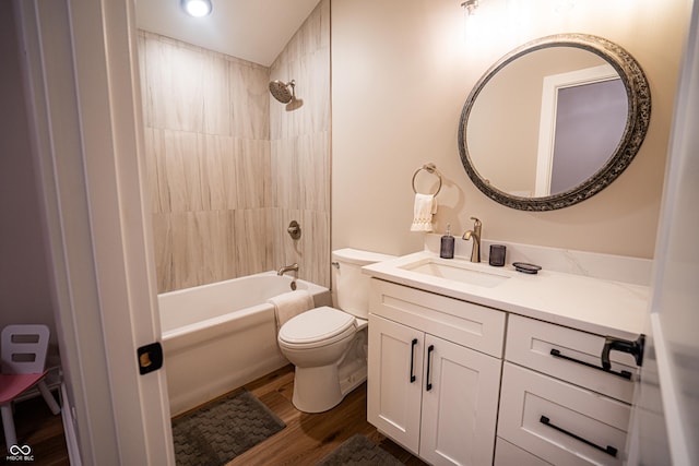 3463 Plum Creek Rd, Nashville, IN 47448 - full bathroom featuring toilet, vanity, wood finished floors, shower / bath combination, and recessed lighting