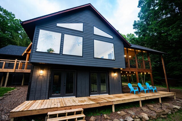 3463 Plum Creek Rd, Nashville, IN 47448 - rear view of property with french doors and a deck