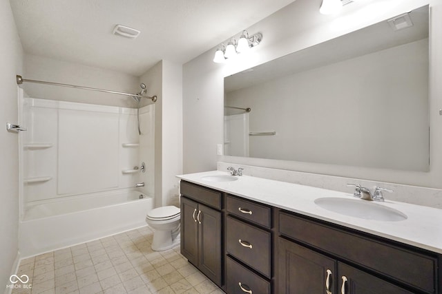 6830 Park Grove Blvd, Whitestown, IN 46075 - bathroom with double vanity, toilet, and bathtub / shower combination