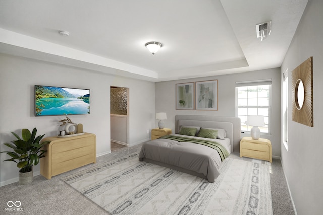 6830 Park Grove Blvd, Whitestown, IN 46075 - carpeted bedroom featuring a tray ceiling and baseboards