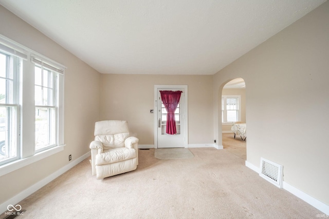 2007 Lincoln Ave, New Castle, IN 47362 - living area featuring arched walkways, carpet, and baseboards