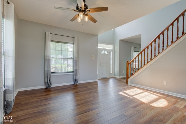 2234 Burgundy Way, Plainfield, IN 46168 - entrance foyer with stairway, ceiling fan, wood finished floors, and baseboards