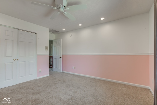 2234 Burgundy Way, Plainfield, IN 46168 - unfurnished bedroom featuring carpet, recessed lighting, baseboards, a closet, and ceiling fan