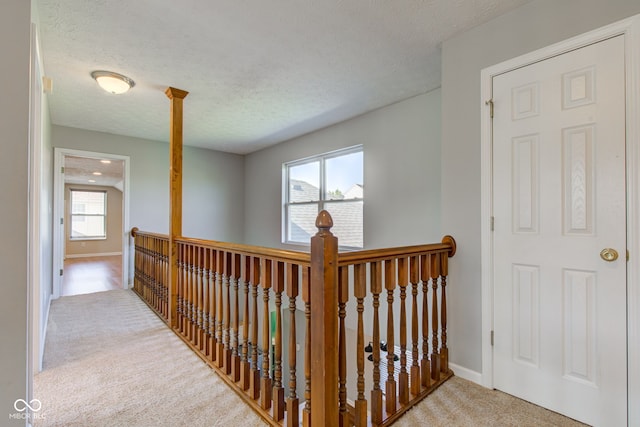 2234 Burgundy Way, Plainfield, IN 46168 - hall featuring carpet flooring, an upstairs landing, baseboards, and a textured ceiling
