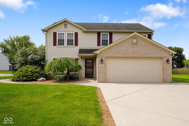 101 Meadowview Dr, Mooresville, IN 46158 - traditional-style home with driveway, a front yard, brick siding, an attached garage, and a shingled roof