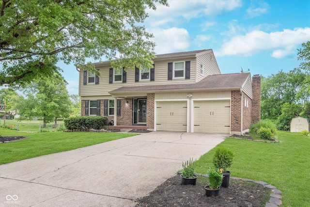 8205 Picadilly Ln, Indianapolis, IN 46256 - traditional-style home featuring concrete driveway, a chimney, and brick siding