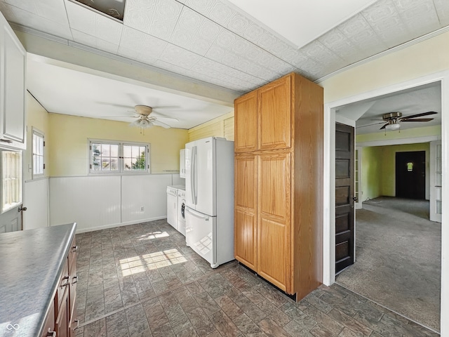 621 N Livingston Ave, Indianapolis, IN 46222 - kitchen featuring freestanding refrigerator and a ceiling fan