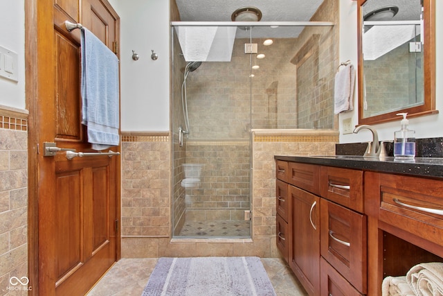 7426 Shadow Wood Dr, Indianapolis, IN 46254 - bathroom with vanity, a stall shower, and tile patterned flooring