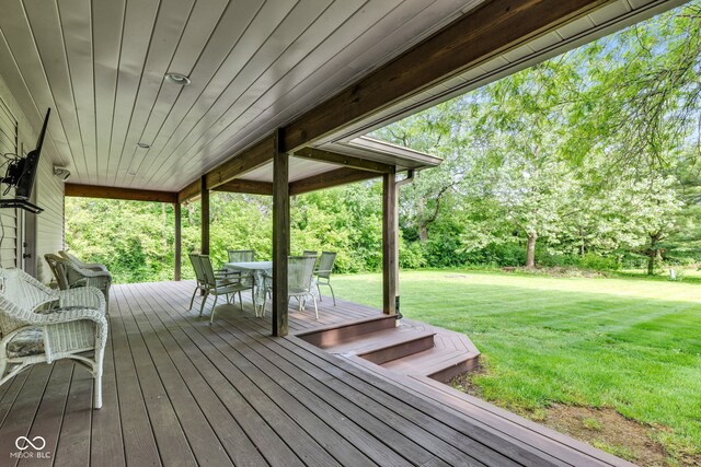 12121 E 21st St, Indianapolis, IN 46229 - wooden terrace featuring a yard and outdoor dining space