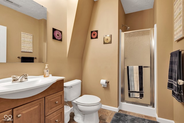 13766 Heatherfield Dr, Fishers, IN 46038 - bathroom featuring a shower stall, vanity, toilet, and baseboards