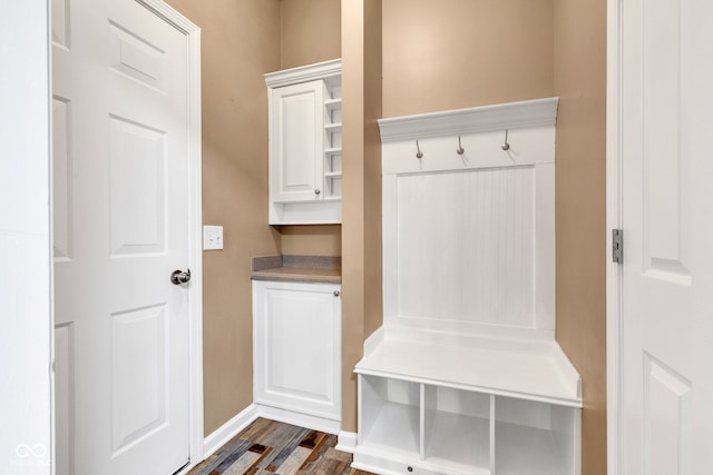 13766 Heatherfield Dr, Fishers, IN 46038 - mudroom with dark wood-style flooring and baseboards