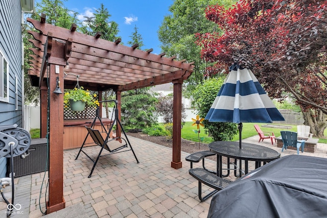 13766 Heatherfield Dr, Fishers, IN 46038 - view of patio featuring a hot tub, a pergola, and outdoor dining space