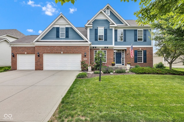 13766 Heatherfield Dr, Fishers, IN 46038 - view of front of home featuring brick siding, driveway, a front yard, and an attached garage